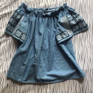 Off shoulder denim shirt